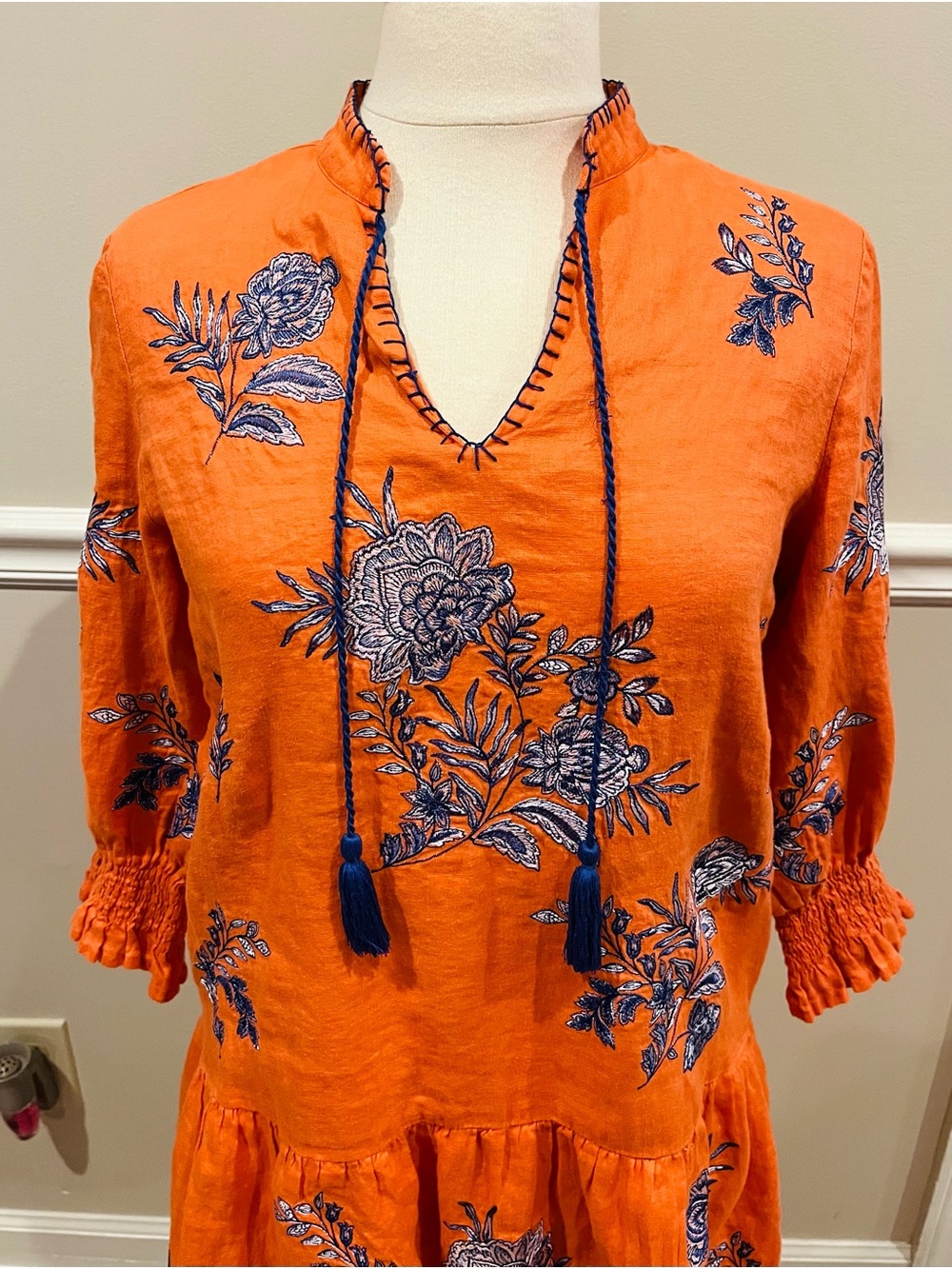 Tyler Boe Bright Orange Embroidered Tunic Dress - Picture 2 of 4